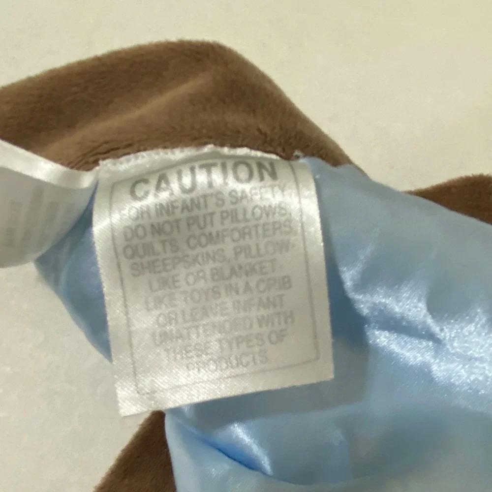 Carters Blue Puppy Dog Woof Security Blanket Rattle Satin Back Lovey Brown Blue